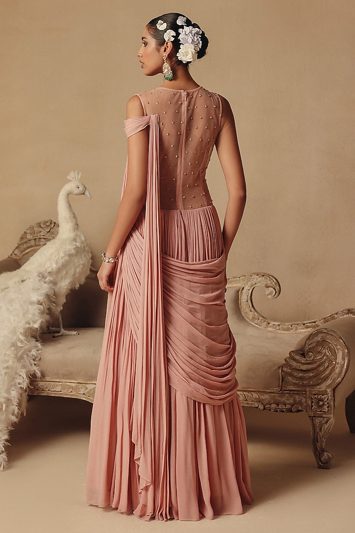 Blush Pink Silk Organza Hand Embroidered Wedding Gown Saree by Rishika Singh at Pernia's Pop Up Shop