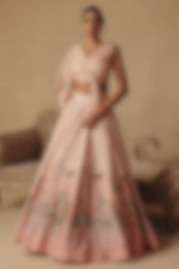 Pink Bamberg Silk & Organza Hand Embroidered Wedding Lehenga Set by Rishika Singh at Pernia's Pop Up Shop