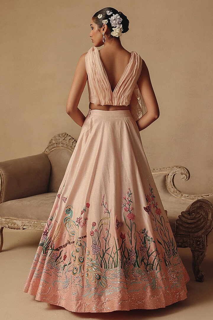 Pink Bamberg Silk & Organza Hand Embroidered Wedding Lehenga Set by Rishika Singh at Pernia's Pop Up Shop