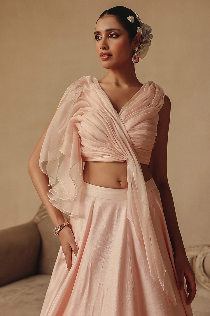 Pink Bamberg Silk & Organza Hand Embroidered Wedding Lehenga Set by Rishika Singh at Pernia's Pop Up Shop