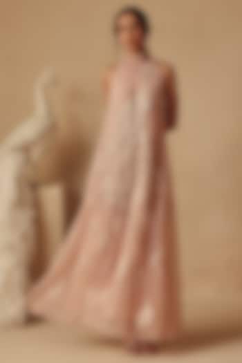 Pink Net Embroidered Maxi Vacation Dress by Rishika Singh at Pernia's Pop Up Shop