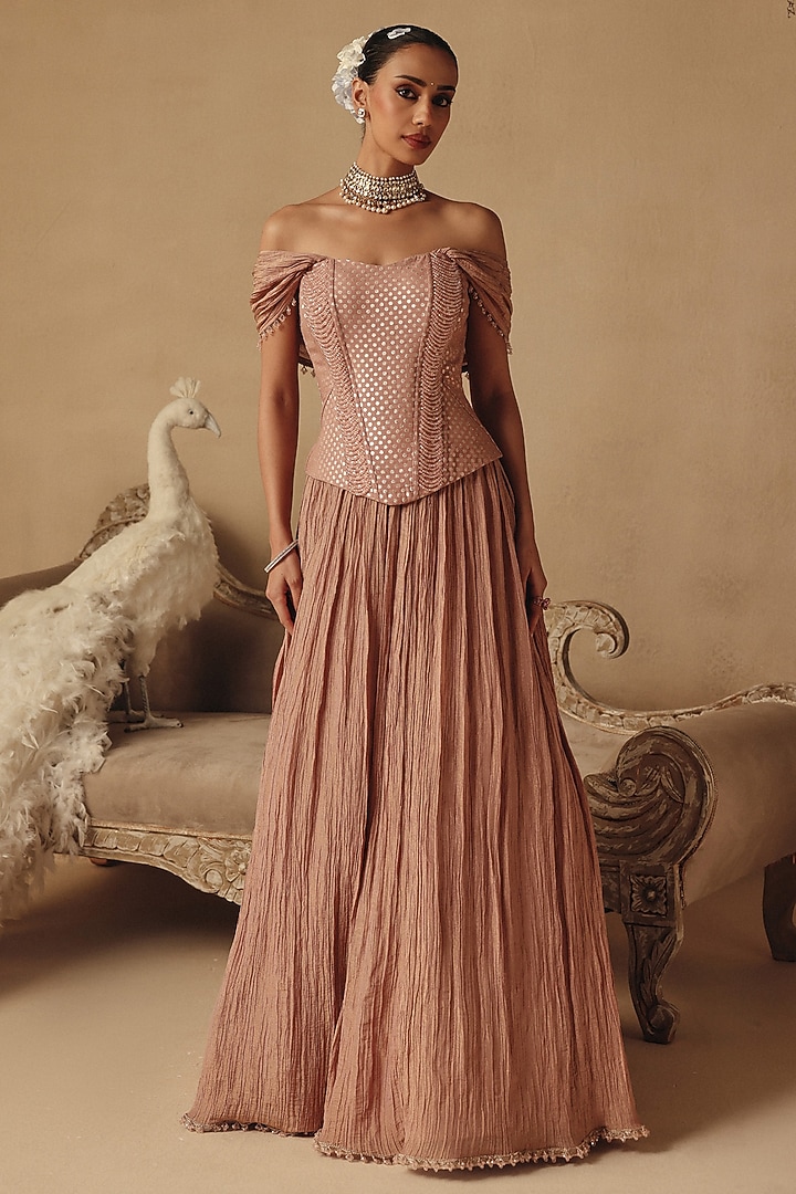 Pink Crushed Tissue Wedding Lehenga Set by Rishika Singh at Pernia's Pop Up Shop