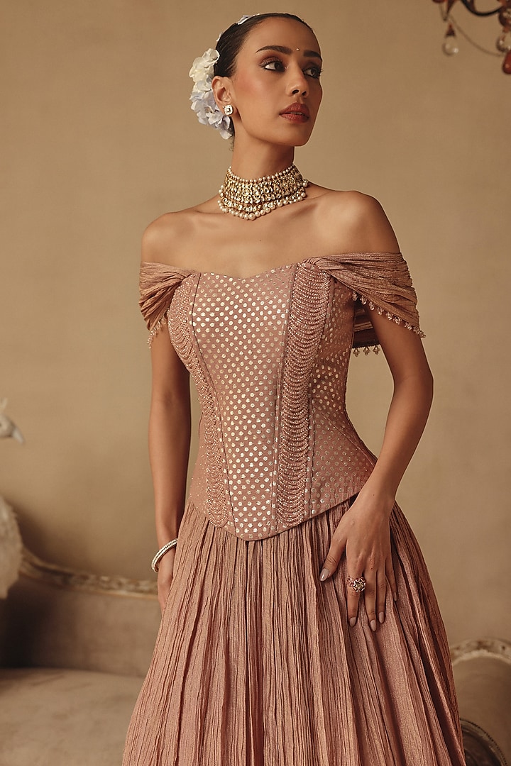 Pink Crushed Tissue Wedding Lehenga Set by Rishika Singh at Pernia's Pop Up Shop