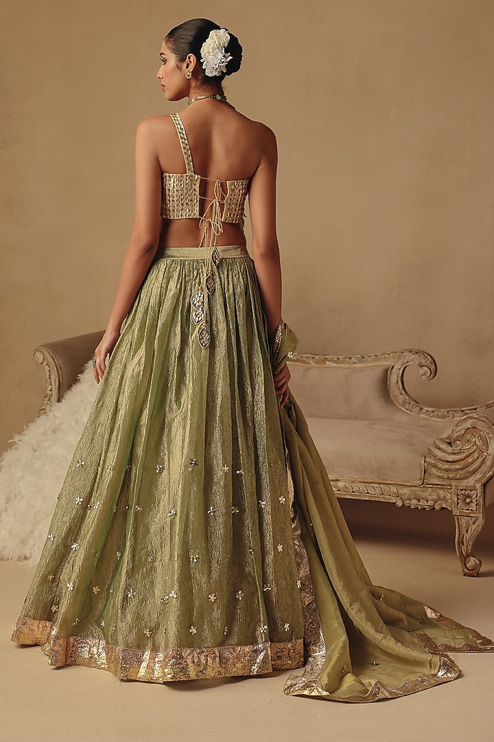 Green Tissue Wedding Lehenga Set by Rishika Singh at Pernia's Pop Up Shop