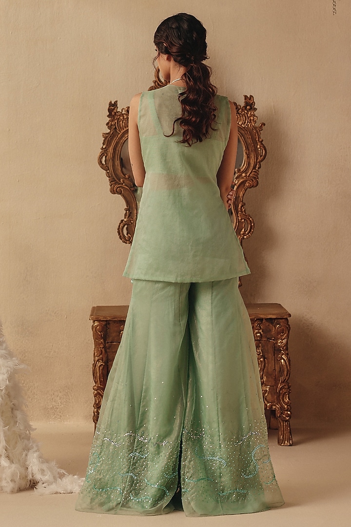 Green Organza Embroidered Wedding Sharara Set by Rishika Singh at Pernia's Pop Up Shop