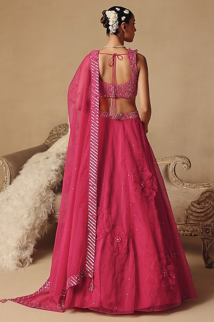 Fuchsia Pink Organza Wedding Lehenga Set by Rishika Singh at Pernia's Pop Up Shop