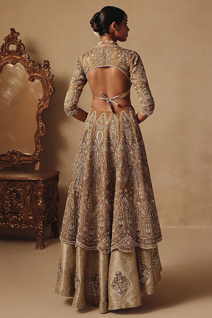 Gold Tissue & Brocade Hand Embroidered Bridal Gown by Rishika Singh at Pernia's Pop Up Shop