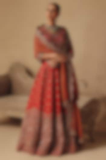 Orange Raw Silk Hand Embroidered Bridal Lehenga Set by Rishika Singh at Pernia's Pop Up Shop