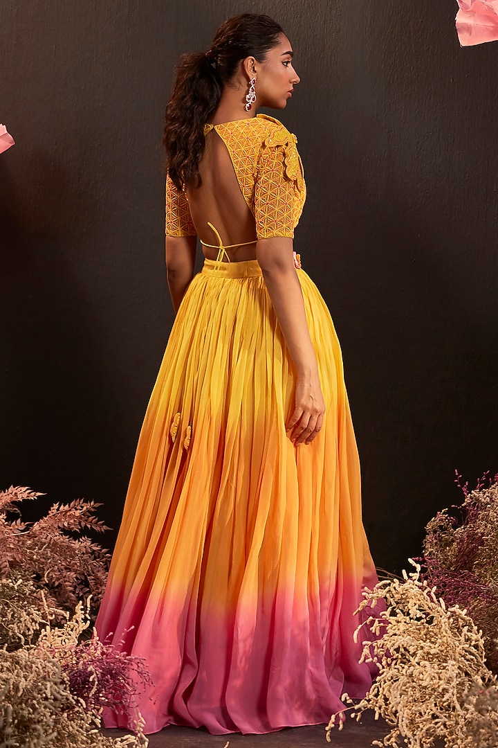 Yellow Ombre Organza Wedding Lehenga Set by Rishika Singh at Pernia's Pop Up Shop