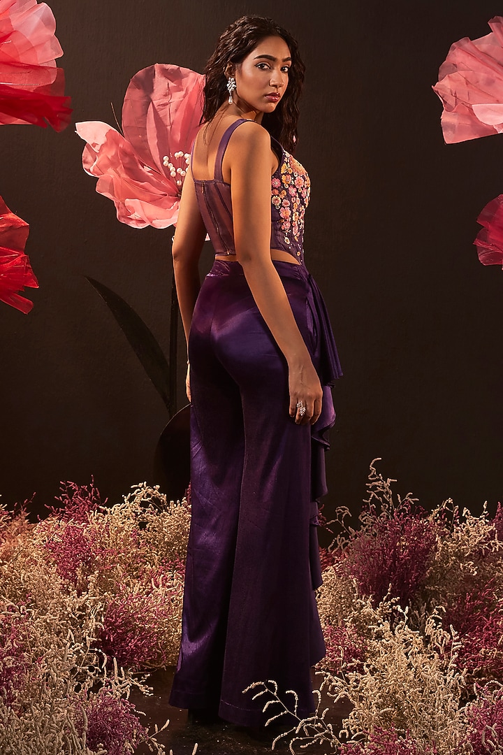 Purple Satin Lycra Pant Set by Rishika Singh at Pernia's Pop Up Shop