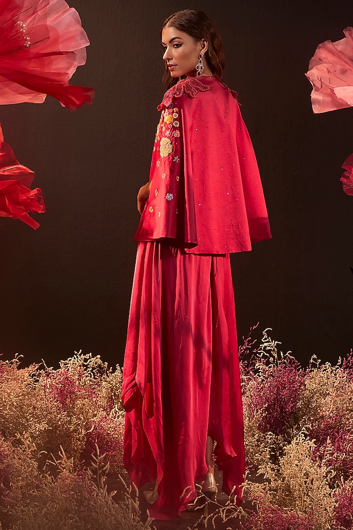 Pink Satin Georgette Embroidered Jacket Cocktail Dress by Rishika Singh at Pernia's Pop Up Shop