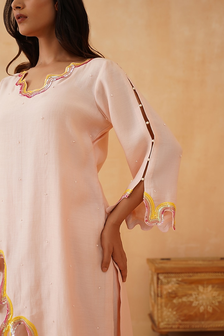 Light Pink Chanderi Hand Embroidered Co-Ord Set by Rishika Singh at Pernia's Pop Up Shop