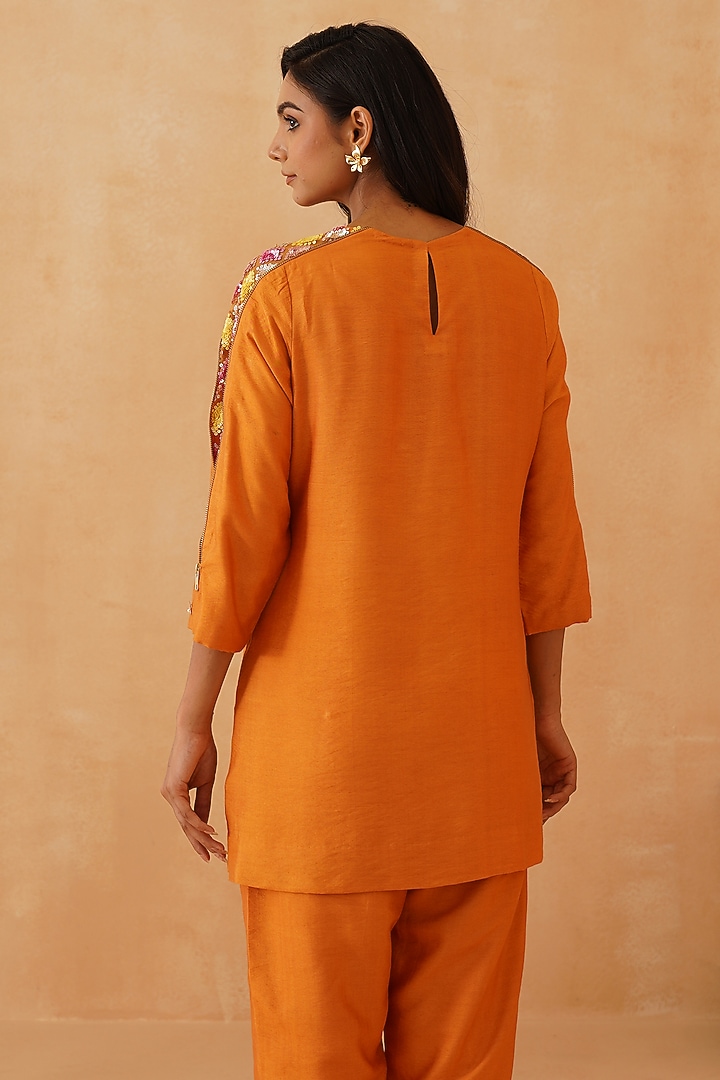 Orange Cotton Silk Chitta Work Co-ord Set by Rishika Singh at Pernia's Pop Up Shop