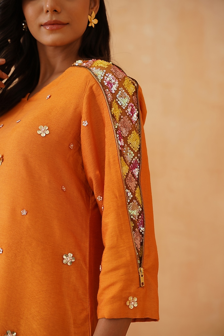 Orange Cotton Silk Chitta Work Co-ord Set by Rishika Singh at Pernia's Pop Up Shop