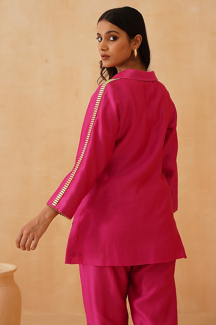 Pink Chanderi Moti Work Co-Ord Set by Rishika Singh at Pernia's Pop Up Shop