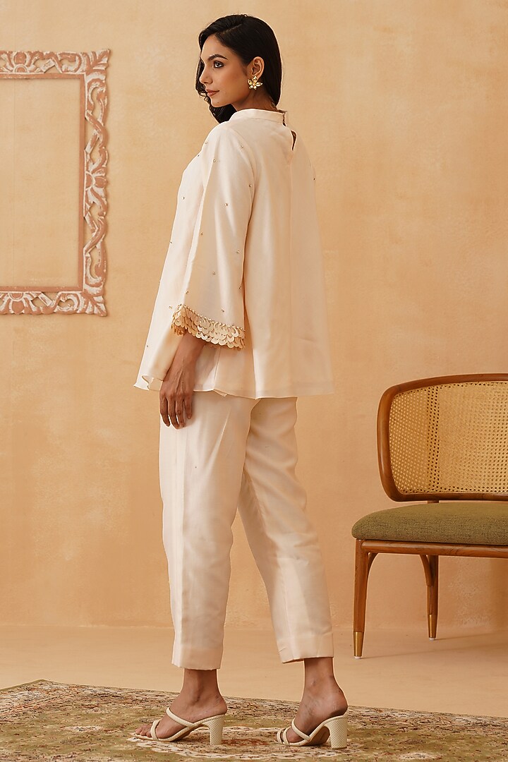Beige Chanderi Sequins Embroidered Co-Ord Set by Rishika Singh at Pernia's Pop Up Shop