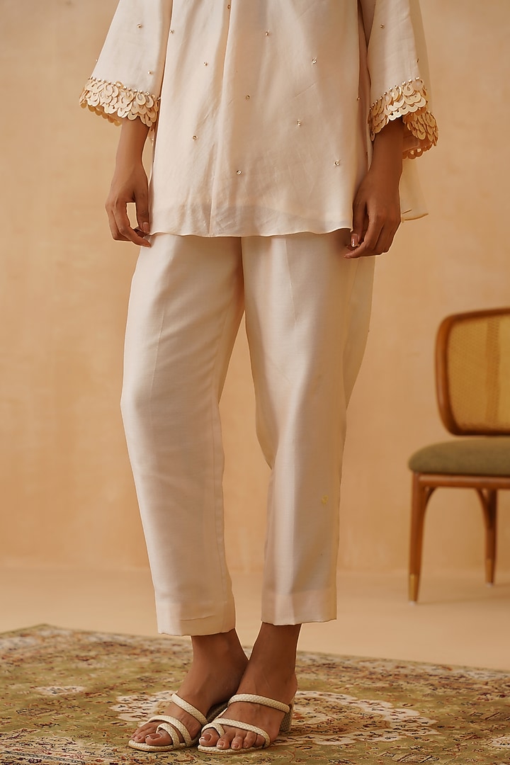 Beige Chanderi Sequins Embroidered Co-Ord Set by Rishika Singh at Pernia's Pop Up Shop