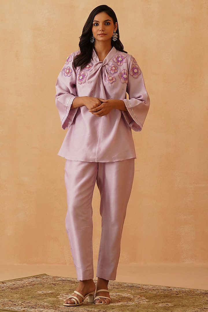 Lilac Chanderi Sequins Embroidered Co-Ord Set by Rishika Singh at Pernia's Pop Up Shop