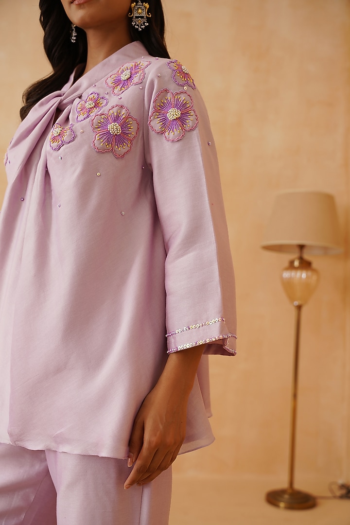 Lilac Chanderi Sequins Embroidered Co-Ord Set by Rishika Singh at Pernia's Pop Up Shop