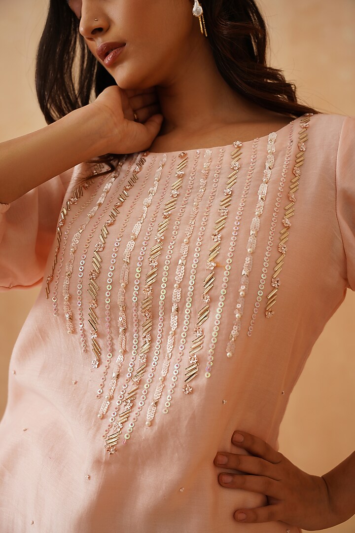 Light Pink Crepe Sequins Embroidered Co-Ord Set by Rishika Singh at Pernia's Pop Up Shop