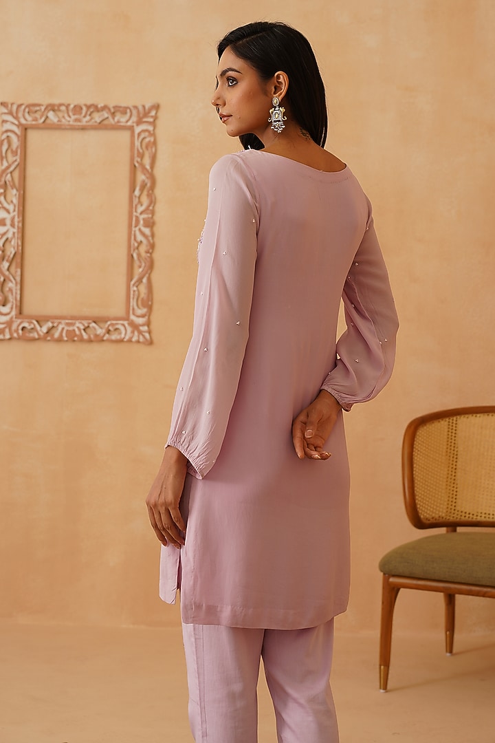 Lilac Crepe Sequins Embroidered Co-Ord Set by Rishika Singh at Pernia's Pop Up Shop