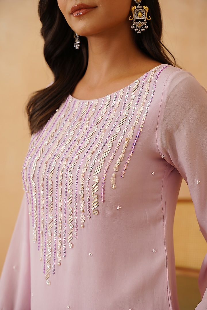 Lilac Crepe Sequins Embroidered Co-Ord Set by Rishika Singh at Pernia's Pop Up Shop