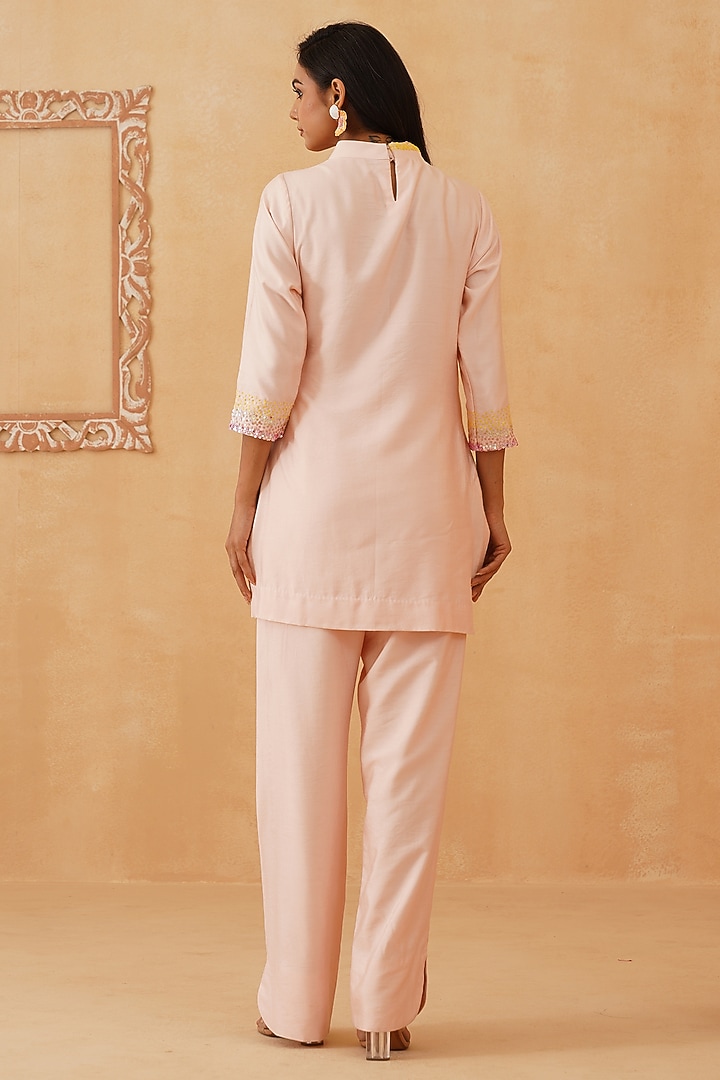 Light Pink Cotton Silk Sequins Embroidered Co-Ord Set by Rishika Singh at Pernia's Pop Up Shop