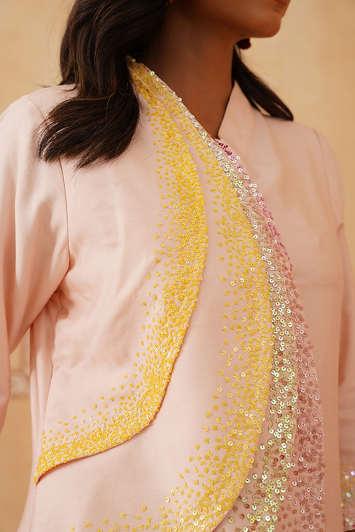 Light Pink Cotton Silk Sequins Embroidered Co-Ord Set by Rishika Singh at Pernia's Pop Up Shop