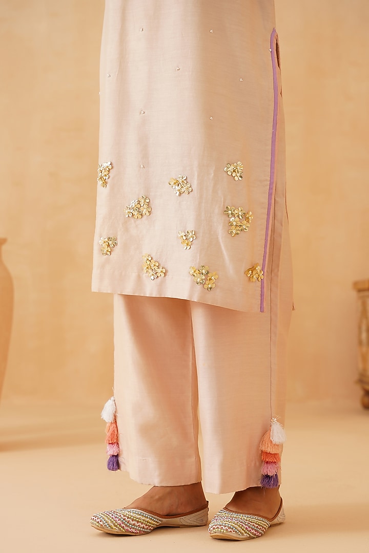 Beige Chanderi Embroidered Kurta Set by Rishika Singh at Pernia's Pop Up Shop