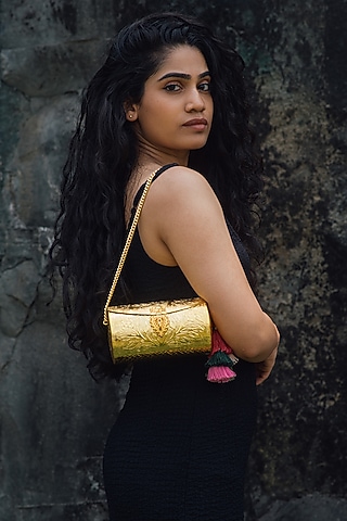 Gold Brass Carved Clutch by RITI
