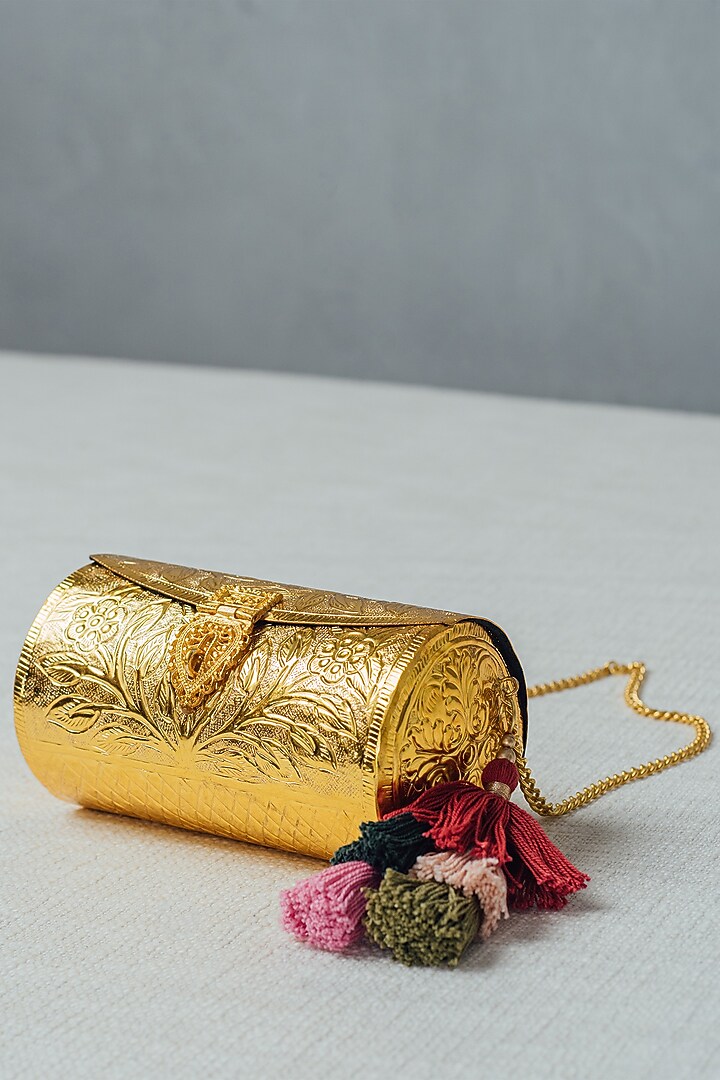 Gold Brass Carved Clutch by RITI at Pernia's Pop Up Shop