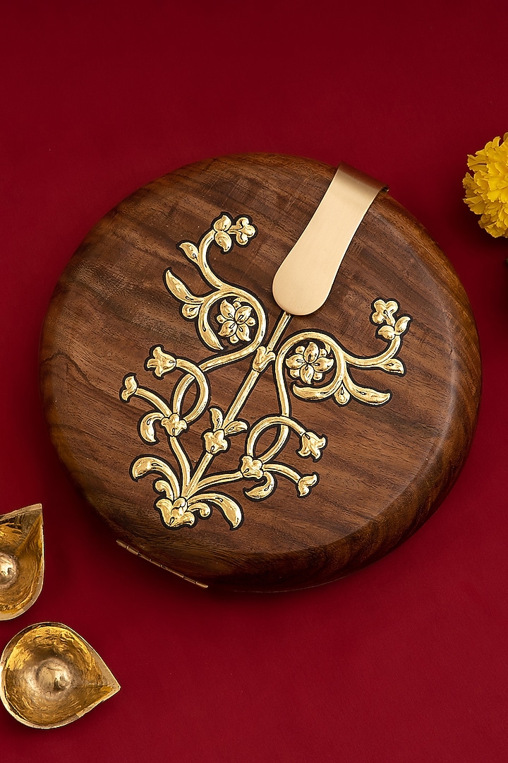 Brown Wood Foil Work Clutch by RITI at Pernia's Pop Up Shop