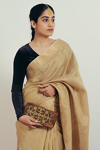 Brown Wood Foil Work Clutch by RITI