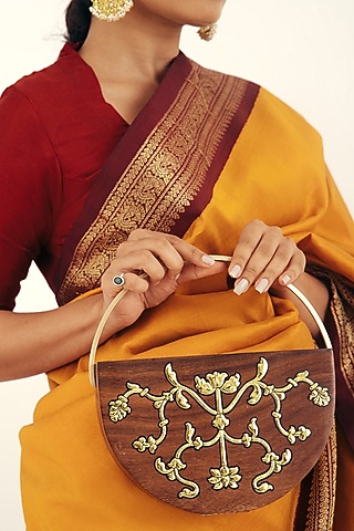 Brown Wood Foil Work Clutch by RITI