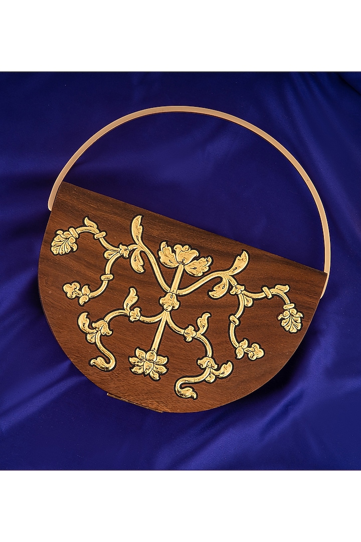 Brown Wood Foil Work Clutch by RITI at Pernia's Pop Up Shop