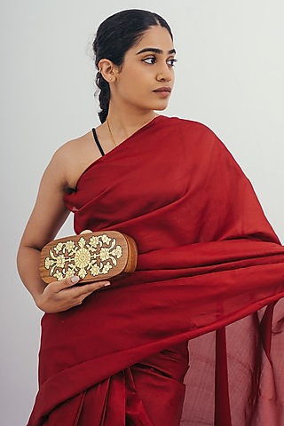 Brown Wood Foil Work Clutch by RITI