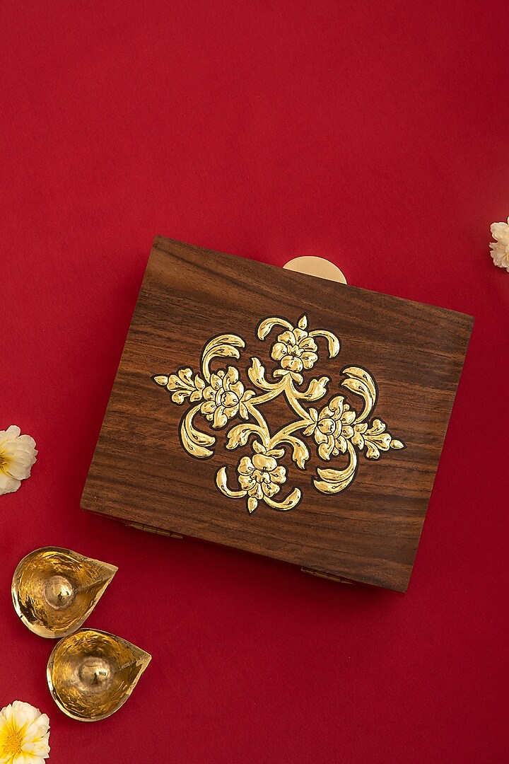 Brown Wood Foil Work Clutch by RITI at Pernia's Pop Up Shop