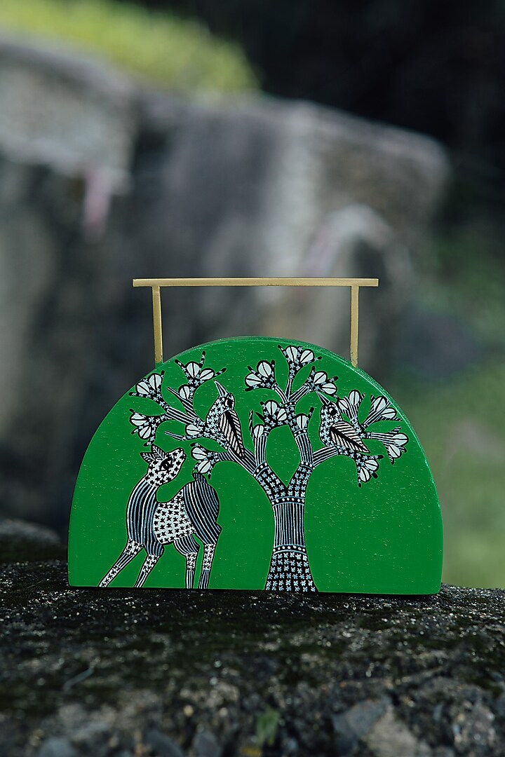 Green Wood Handpainted Clutch by RITI at Pernia's Pop Up Shop