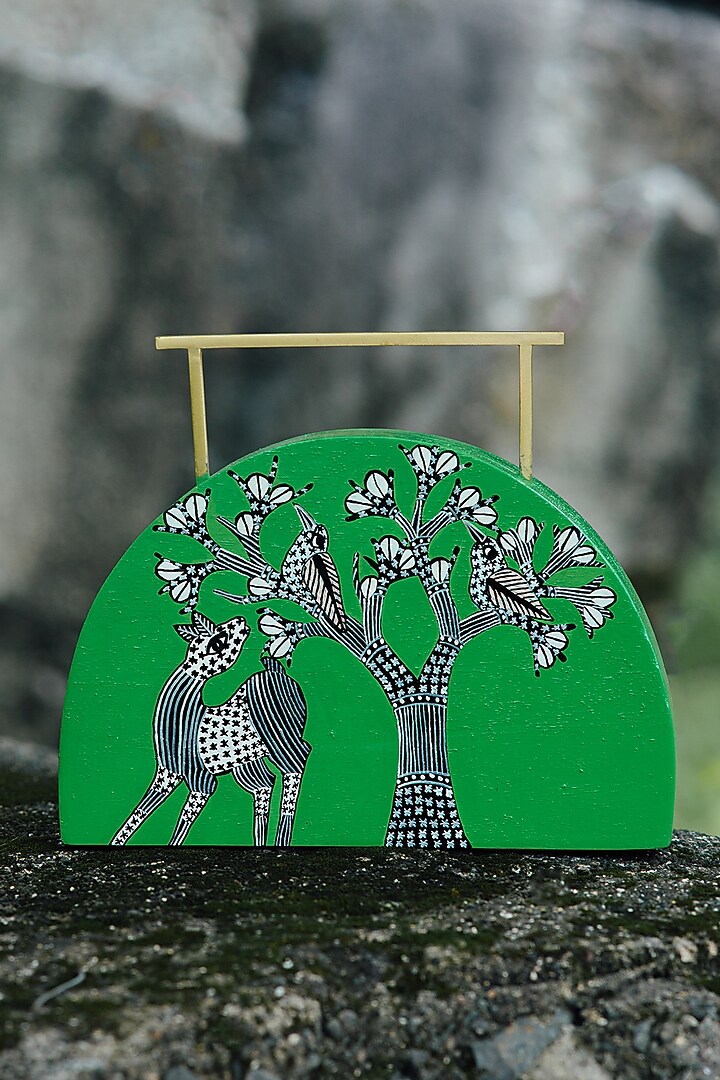 Green Wood Handpainted Clutch by RITI at Pernia's Pop Up Shop