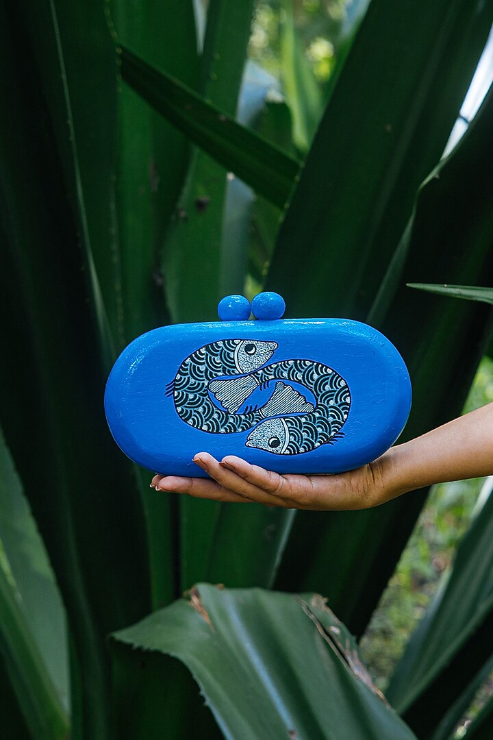 Blue Wood Handpainted Clutch by RITI at Pernia's Pop Up Shop