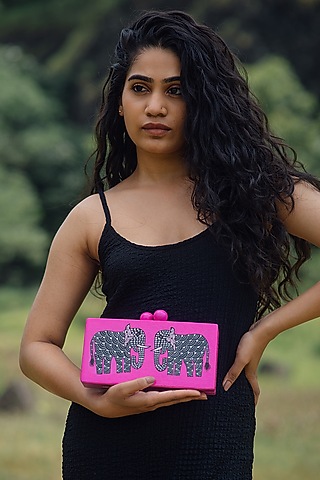 Pink Wood Handpainted Clutch by RITI