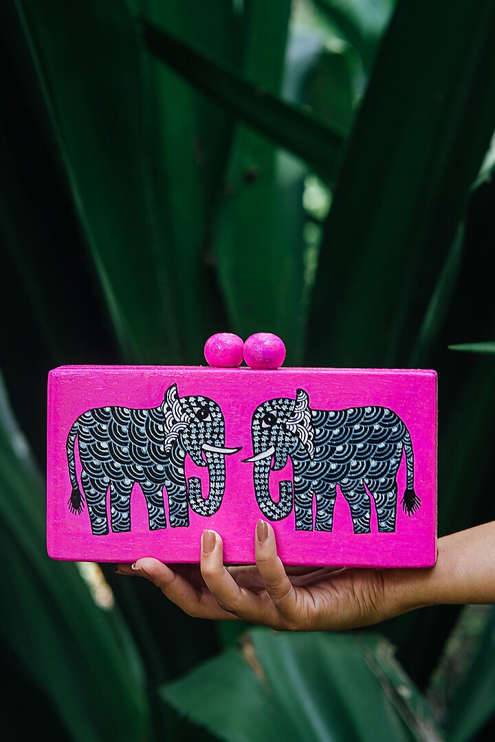 Pink Wood Handpainted Clutch by RITI at Pernia's Pop Up Shop