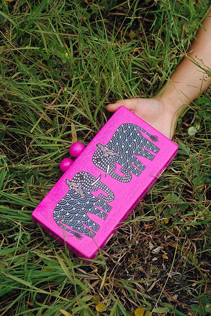 Pink Wood Handpainted Clutch by RITI at Pernia's Pop Up Shop