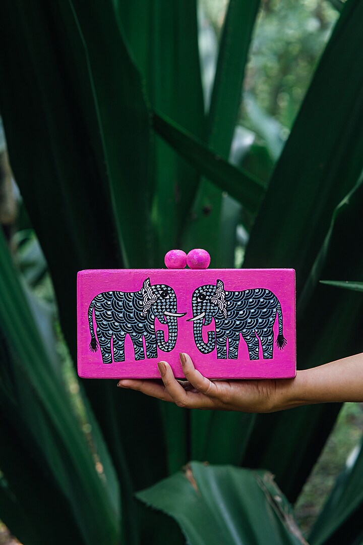 Pink Wood Handpainted Clutch by RITI at Pernia's Pop Up Shop