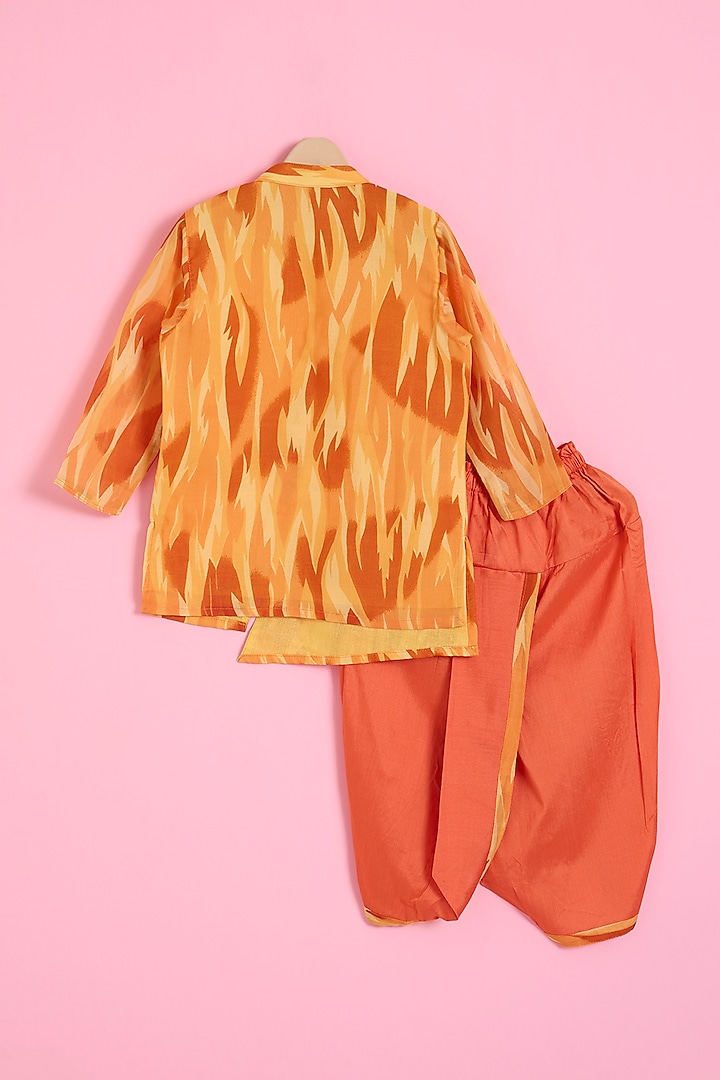 Orange Muslin Printed Kurta Set For Boys by Ritu n Usha at Pernia's Pop Up Shop