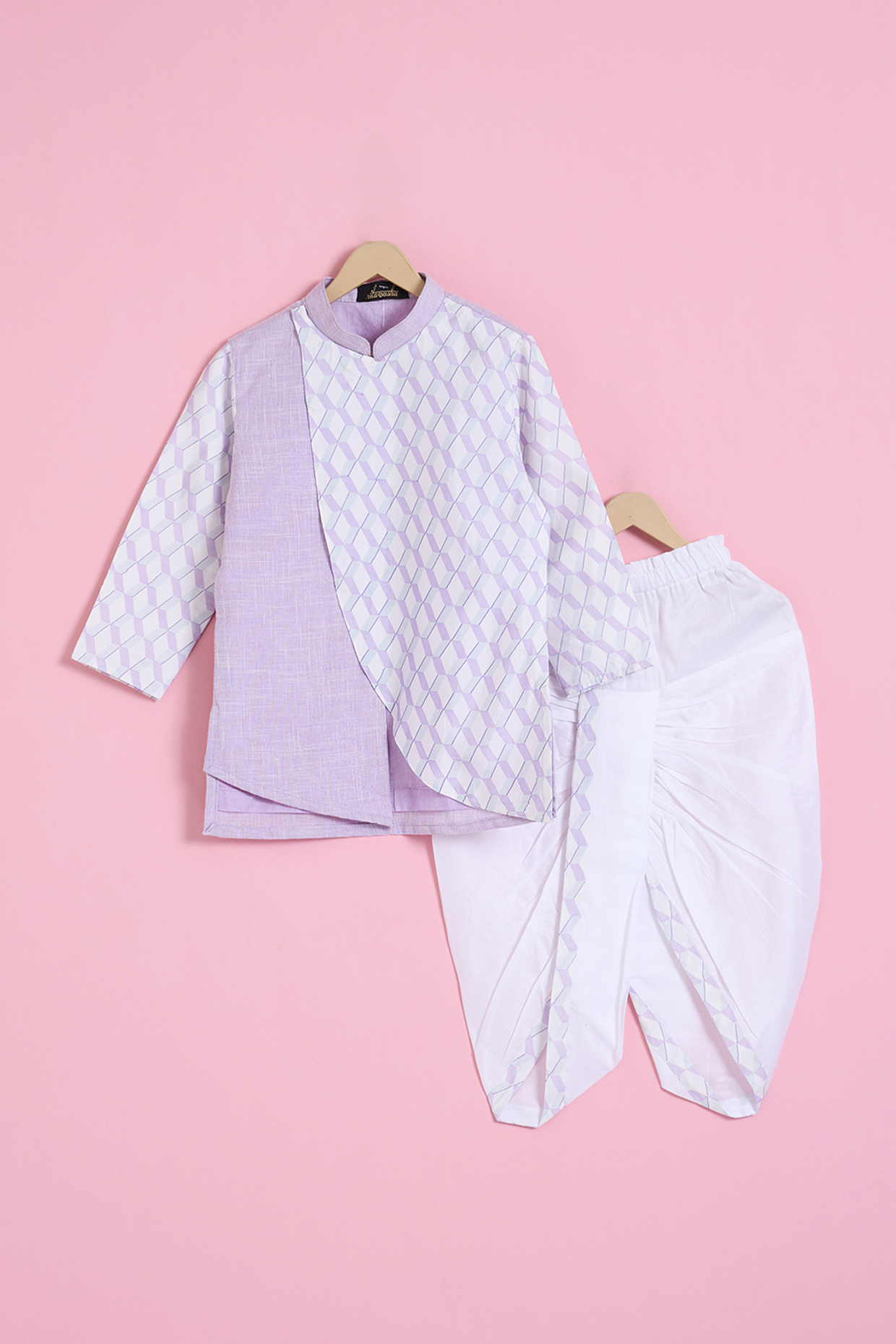 Mauve Cotton Khadi Printed Kurta Set For Boys by Ritu n Usha