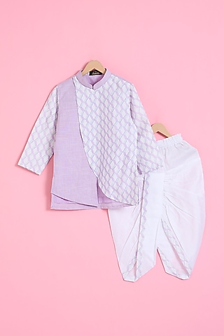 Mauve Cotton Khadi Printed Kurta Set For Boys by Ritu n Usha