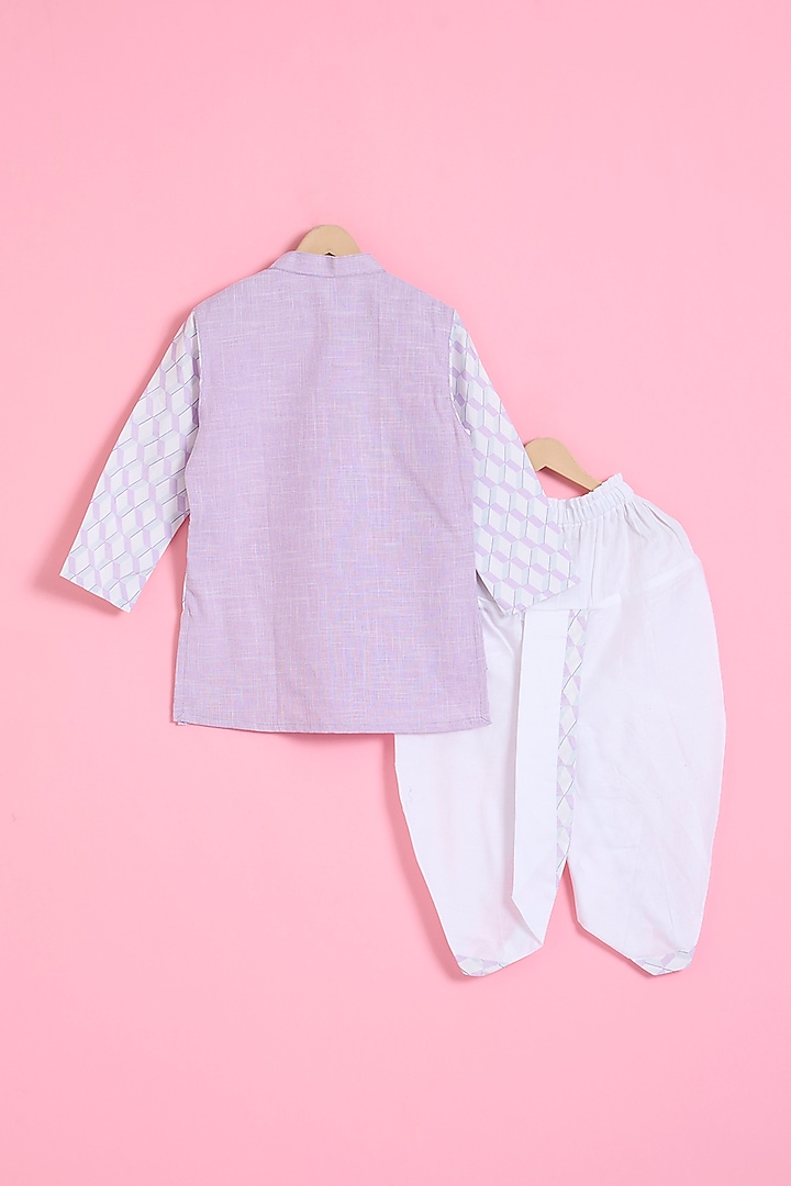 Mauve Cotton Khadi Printed Kurta Set For Boys by Ritu n Usha at Pernia's Pop Up Shop