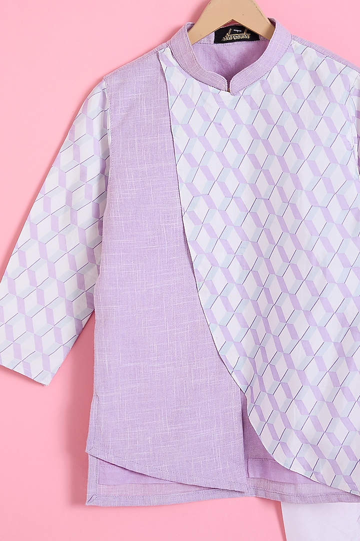 Mauve Cotton Khadi Printed Kurta Set For Boys by Ritu n Usha at Pernia's Pop Up Shop