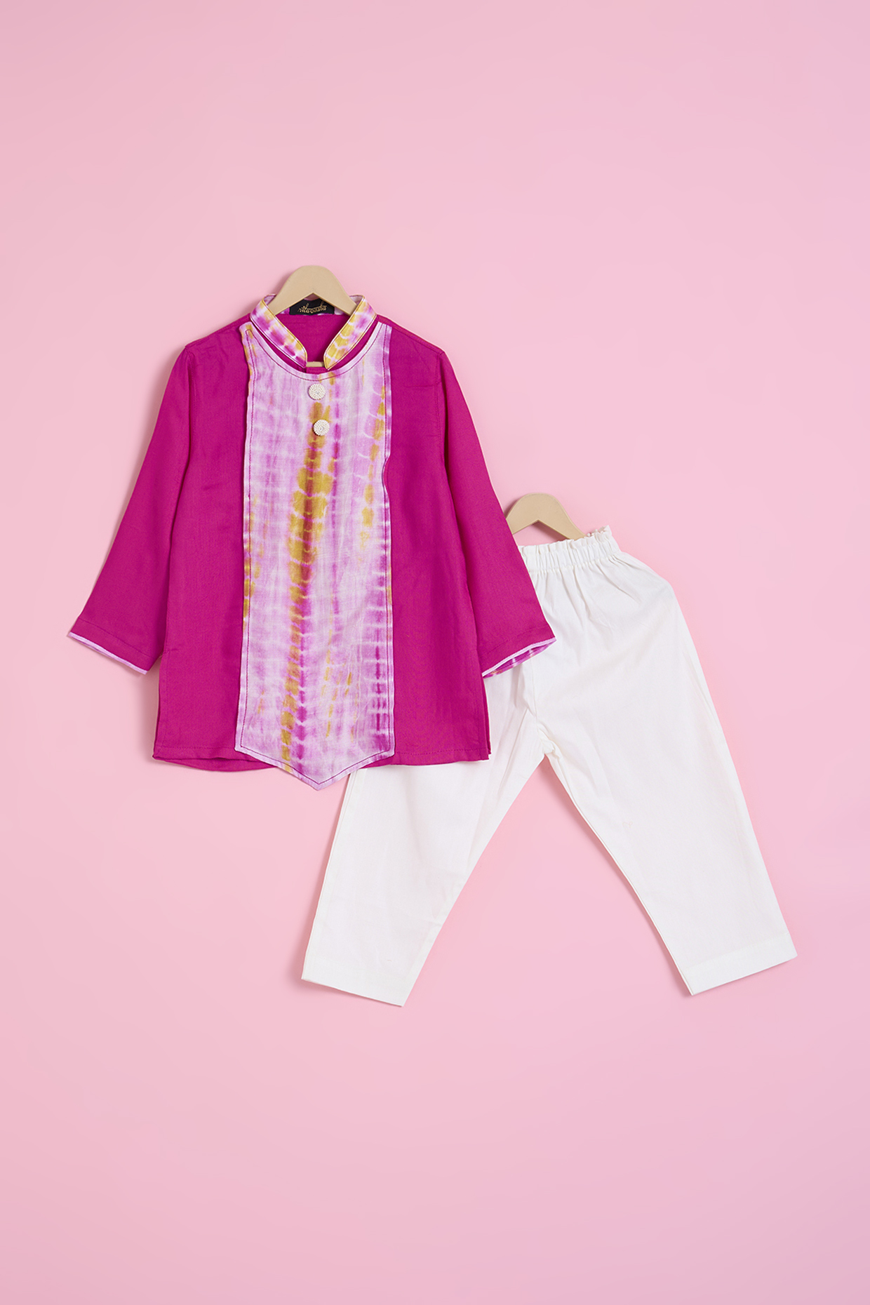 Pink Cotton Tie-Dye Kurta Set For Boys by Ritu n Usha